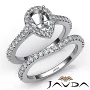 Halo Pear Cut Custom Diamond Semi Mount Engagement Pave Bridal Set Ring 1Ctw.