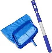 Pool Deep Skimmer Net with Adjustable Pole, Fine Mesh Bag Leaf Skimmer Rake Net for Above Ground & Inground Swimming Pools