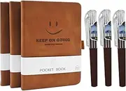 3 Pack Pocket Notebooks with Pens, Mini Diary Notepad Memo Book, Small Hardcover Notebook with Pen Holder, Portable Note Book A6 Notebook for School Office Journaling Supplies (Brown)