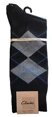 Clarks Mens Socks Argyle Dress Casual Cotton Black Gray Blue Reinforced HA-1008