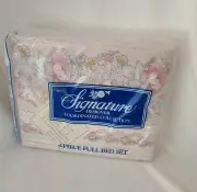 Vintage NOS Signature Full Double Bed Sheet Set Flat Fitted 2 cases Floral/cream