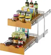 DINDON 2 Tier Pull Out Cabinet Organizer (14" W x 21" D) Slide Out Wood Shelf...