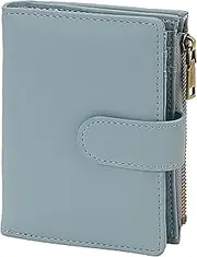 [MUXILING] Small Wallet For Women Leather Wallet Rfid Blocking Small Bifold Wallet for Women Zipper Pocket Coin Purse Credit Card Holder with ID Window, Light Blue