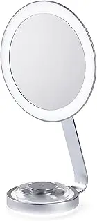 Conair Illuminations LED Lighted Mirror in silver, with 3 light intensity settings, including a night light, removable 10X magnetic spot mirror, plus multi-angle viewing options