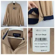 $258 MIZZEN+MAIN Sz XXL Preston 1/4 Zip 100% Merino Wool Sweater Tan Casual Work