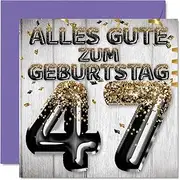 [Stuff4] 47th Birthday Card for Men - Black Gold Glitter Balloons - Happy Birthday Cards for 47 Year Old Man Son Brother Uncle 145mm Forty Seven Birthday Greeting Cards