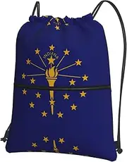 EdWal Indiana State Flag Print Drawstring Backpack Gym Bags Sports Bags With Zipper Pocket For Travel Swimming Beach, Black, One Size