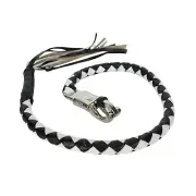 36" Leather Motorcycle Get Back Whip for Handlebar Biker, Black & White