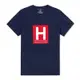 TOMMY 熱銷印刷大H色塊文字圖案短袖T恤-深藍色