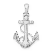 Sterling Silver De-Ani Rhodium-Plated Polished And Textured Anchor With Rope Pendant