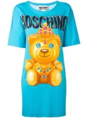 Moschino Crowned Bear Women’s T-Shirt Dress - Blue - 42 - New