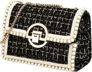 [FGJKKK] Quilted Shoulder Bag Purse for Women Fashion Tweed Pearl Clutch Handbag Designer Small Crossbody Bag, with Chain Strap