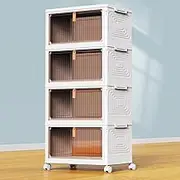 4 Tier Plastic Storage Bins With Lids 23QT, Stackable Containers With Wheels, Folding Boxes, Collapsible Bins, Closet Organizers for Living Room, Kitchen, Office, Dorm