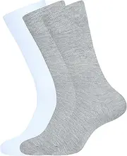 [ASSOTS] LONDON Men's Dress Socks, Pack of 3 Socks, Color - 1 White, 2 Grey, 1 White, 2 Grey, 14-16