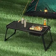 Levede Foldable Camping Table with Charcoal BBQ Grill Rack, Outdoor Portable Folding Steel Grill Desk with Lamp Bracket Hook, Cooking Barbecue Picnic Hiking Furniture Patio Dining Balcony Small Black