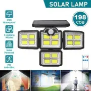 4 Head Solar Motion Sensor Light 198 LED Outdoor Garden Wall Security Flood Lamp