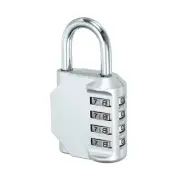 3" Long 4 Digit Combination Padlock, Zinc Alloy Resettable Lock, Silver Tone
