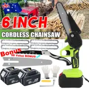 Rechargeable 6 Mini Cordless Electric Chainsaw Handheld Battery 2X Wood Cutter