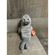 Ty Beanie Baby Seamore the Seal Gray Plush Toy with Tag 7.5" Vintage 1998