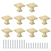10 Pack Cupboard Knobs 1.2 Inch(30mm) Square Dresser Knobs, Gold
