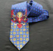 ISTANTE VERSACE Red Gold & Blue Volute & Foulard Silk Tie