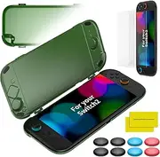 OLCLSS Case for Nintendo Switch 2 (2025) TPU Clear Hard Case with 2 x 10H Hardness Tempered Film and 8 Silicone Protective Caps Compatible with Switch 2 Ultra Slim Design Lightweight -Green