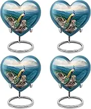 Peacock Heart Urns for Ashes, Mini Keepsake Urn for Ash, Small Cremation for Human Adult Remains, Memorial Gift for Female, Burial & Funeral, White, 3 Inch (Set fo 4)
