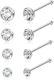 [Kakonia] 4 Pairs Nose Studs Set for Women 925 Sterling Silver Czech Crystal Nose Piercing Hypoallergenic