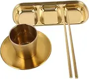CLISPEED 4 Piece Stainless Steel Sauce Dish Set for Chips Dips Snacks Salads Condiments (Chopsticks)