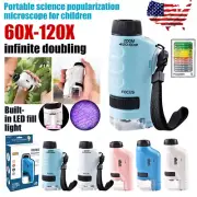 Mini Pocket Microscope Kit 60X-120X Handheld Microscope with LED Light Kids Toy.