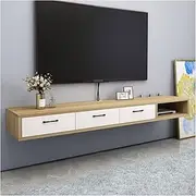 Floating TV Unit Multi-Functional Wall Mounted Floating Wood TV Stand with Storage Cabinet and Drawer TV Stand Cabinet for Bedroom Living Room Modern Television Stand Floating TV Cabinet(Nature)