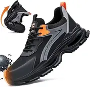 [Gsutenmre] Steel Toe Shoes for Men Breathable Work Shoes Lightweight Steel Toe Sneakers Indestructible Construction Safety Shoes Smash Puncture Proof Steel Toe Work Shoes for Men Women