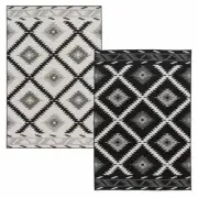 Brighton Aztec Reversible Indoor Outdoor Black Ivory Floor Rug - 2 Sizes
