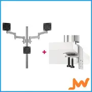 Atdec Triple Monitor Desk Mount/Heavy Duty F Clamp - Silver