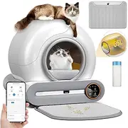 Automatic Self Cleaning Cat Litter Box with Cat Litter Mat, 65L+9L Large Capacity Smart Cat Litter Box, Electric Litter Cleaning Robot for Multiple Cats, Easy to Clean, Includes Garbage Bag