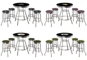 NFL Black Bar Table Team Logo Set w/Swivel Seat Team Fabric Cushion Glass Option