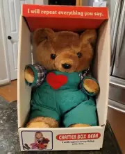 VINTAGE CHATTERBOX BOY BEAR PLUSH BROWN 16" TEDDY BEAR RECORDS VOICE TYGLON TOYS