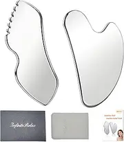 InfiniteRelax 2Pcs Stainless Steel Gua Sha Facial Tools Set, Metal Face Comb Detail Skin Care Tools, Body and Face Gua Sha Sculpting for Tighten Skin Lymphatic Drainage