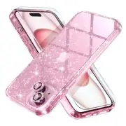 Compatible for iPhone 15 Plus Case, Women Cute Clear Glitter Glitter Pink