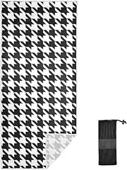 Joitme Houndstooth Black White Chic Bath Towels Kids, M Size, Kid Towels, Sand Free Beach Towels