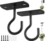 ASZUNE Ceiling Hooks for Hanging Plants 2Pack 2.5in,Wall Plant Hooks for Plants,Lights,Planters,Lanterns,Hanging Bird Feeders,Wind Chimes,Indoor&Outdoor Decoration Black