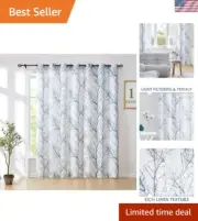 Blue & White Semi-Sheer Curtain Panel 100x96 for Luxurious Privacy