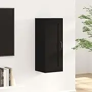Hanging Cabinet Black 35x34x90 cm – Wall-Mounted Engineered Wood Storage with Door, Moisture-Resistant Floating Organizer for Living Room, Bedroom, Office – Space-Saving Shelving Solution