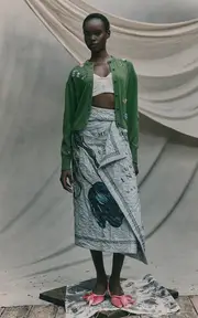 [Erdem] Printed Draped Midi Skirt