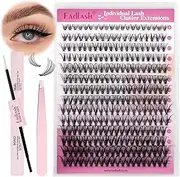 FADLASH DIY Lash Extension Kit Individual Lashes Cluster D Curl Eyelash Extension Kit with Lash Bond and Seal and Lash Applicator Tool for Self Application at Home (20D-0.07D-8-16MIX KIT)