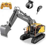 Mostop Remote Control Excavator 1/16 Scale 3 in 1 Shovel Loader RC Excavator Digger Toy with 2 Tools, 2.4Ghz 17 Channel Full Functional RC Construction Truck Vehicle Tractor with Sound and Light