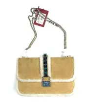 VALENTINO LAMP LEATHER FUR SHEARLING MEDIUM SHOULDER BAG NEW Brown/Tan Color