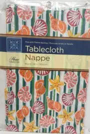 Thin Peva Vinyl Tablecloth 60" Round, SEALIFE, COLORFUL STARFISH & SEASHELLS, GR