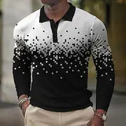 Spot Business Casual Men's Waffle Polo Shirt Golf Polo Long Sleeve Formal Dailywear Spring Fall Winter Button 3D Print Collar Black Micro-elastic Polyester