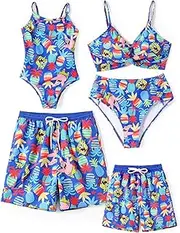 [SPONGEBOB SQUAREPANTS] Family Matching Swimwear Set, UPF 50+ Quick-Dry Beachwear for Girls，Boys,Women & Men, Multicolor